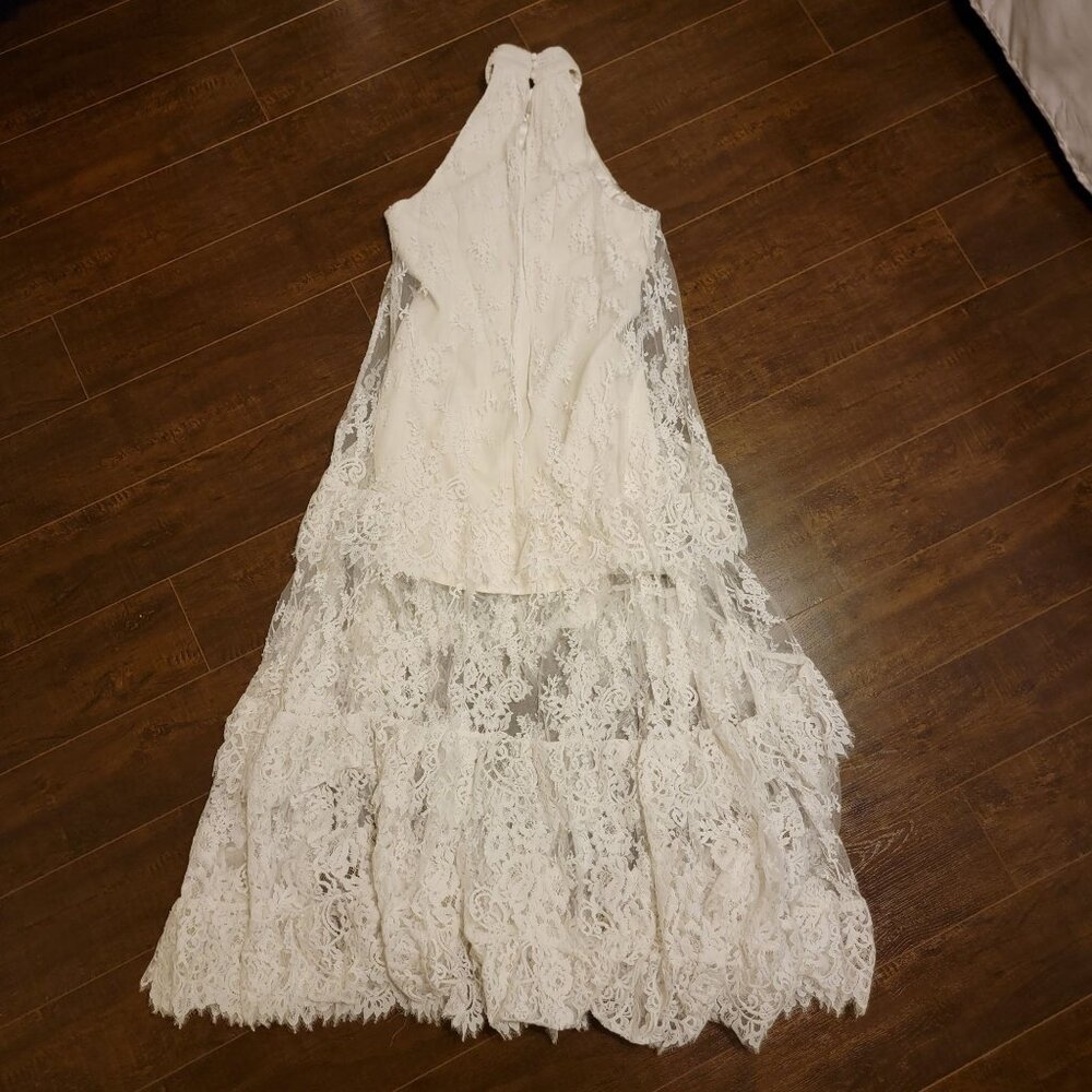 BHLDN Lace Halter Ruffle Peekaboo Maxi Dress Wedding Whimsical Romantic Womens S - Picture 3 of 10